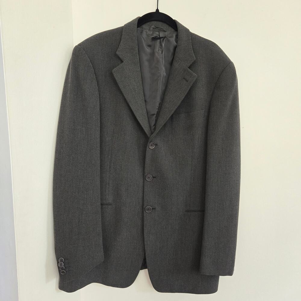 Vintage Giorgio Armani Size 42R Black Label 3 Button Wool Jacket Gray Striped